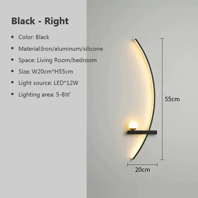 Modern LED Wall Lamp โ Minimalist Art Design for Bedroom, Living Room, and Bathroom, Gold/Black