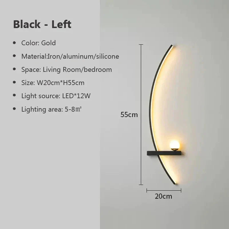 Modern LED Wall Lamp โ Minimalist Art Design for Bedroom, Living Room, and Bathroom, Gold/Black