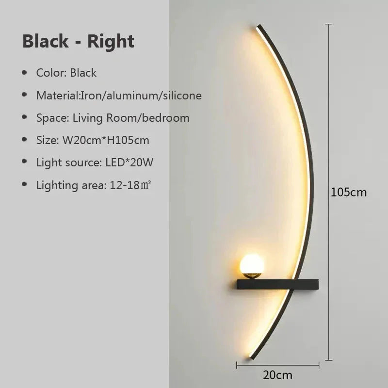 Modern LED Wall Lamp โ Minimalist Art Design for Bedroom, Living Room, and Bathroom, Gold/Black
